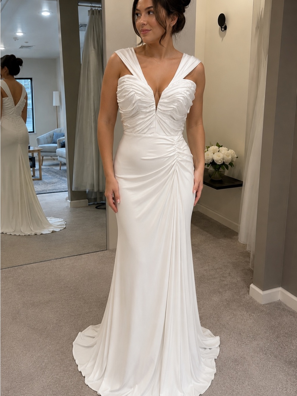 BHLDN White Ruched V-Neck Bridal Gown
